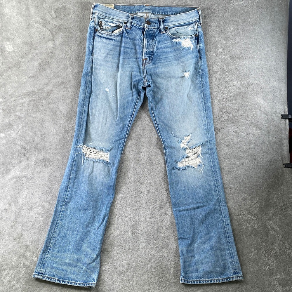 Abercrombie & Fitch Jeans Mens 33x32 Blue Distressed The A&F Boot Fit Denim